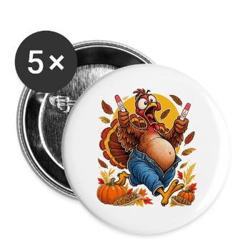 Thanksgiving Truthahn schwanger lustig werdende - Buttons groß 56 mm (5er Pack) - Weiß - Vorne