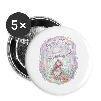 Süßes Fuchsmädchen selektiv sozial - Buttons groß 56 mm (5er Pack) - Weiß - Vorne