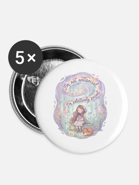 Süßes Fuchsmädchen selektiv sozial - Buttons groß 56 mm (5er Pack) - Weiß
