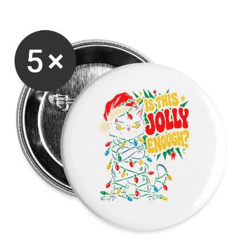 Grimmiger Weihnachtskater mit Lichtern - Buttons groß 56 mm (5er Pack) - Weiß - Vorne