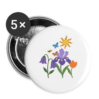 Blumen botanisch Blumenmotiv Illustration Pflanze - Buttons groß 56 mm (5er Pack) - Weiß - Vorne