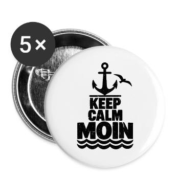 Keep Calm Moin – Maritimer Grunge Look  - Buttons groß 56 mm (5er Pack) - Weiß - Vorne