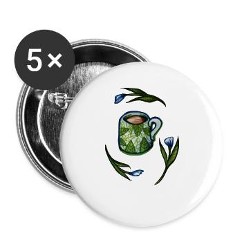 Blattbecher mit Blattmuster - Buttons groß 56 mm (5er Pack) - Weiß - Vorne