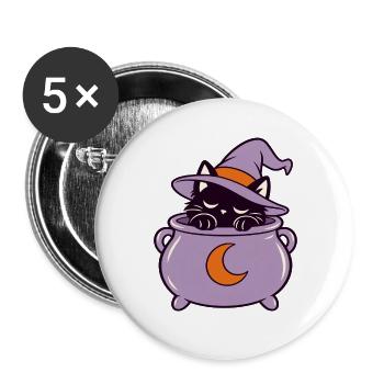 Katzenzauber im Hexenkessel - Buttons groß 56 mm (5er Pack) - Weiß - Vorne