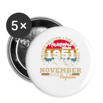 November 1951 Vintage-Retro-Geburtstag - Buttons groß 56 mm (5er Pack) - Weiß - Vorne