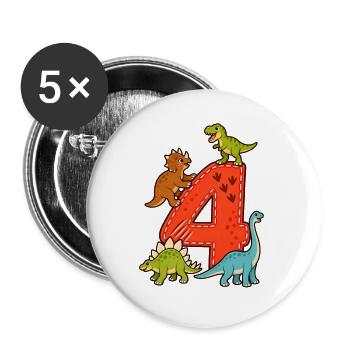 4 Jahre alt 4. Geburtstag Dino - Buttons groß 56 mm (5er Pack) - Weiß - Vorne