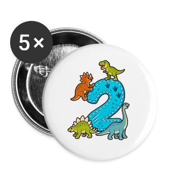 2 Jahre alt 2. Geburtstag Dino - Buttons groß 56 mm (5er Pack) - Weiß - Vorne