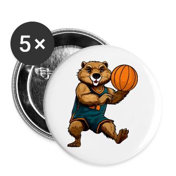 Biber Basketball - Buttons groß 56 mm (5er Pack) - Weiß - Vorne