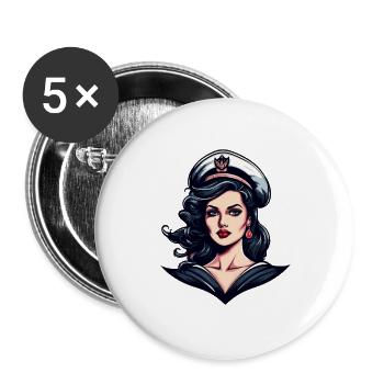 Matrosin mit Mütze Retro Portrait - Buttons groß 56 mm (5er Pack) - Weiß - Vorne