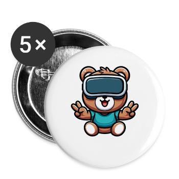 Bär Süß Comic Cartoon VR Virtual Reality - Buttons groß 56 mm (5er Pack) - Weiß - Vorne