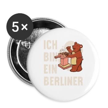 Ich bin ein Berliner – BBQ Bär Grillen Geschenk - Buttons groß 56 mm (5er Pack) - Weiß - Vorne