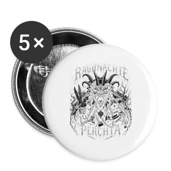 Rauhnächte Perchta Winterhexe mit Schere Alpensage - Buttons groß 56 mm (5er Pack) - Weiß - Vorne