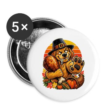 Thanksgiving Hund verteidigt Truthahn Retro - Buttons groß 56 mm (5er Pack) - Weiß - Vorne