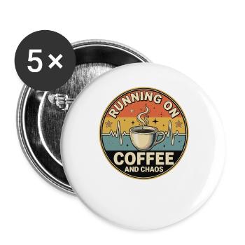 Running On Coffee and Chaos Retro  - Buttons groß 56 mm (5er Pack) - Weiß - Vorne