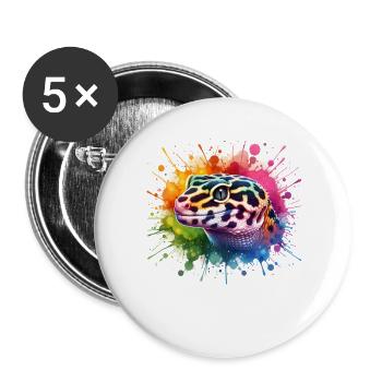 Leopardgecko Motiv - Buttons groß 56 mm (5er Pack) - Weiß - Vorne