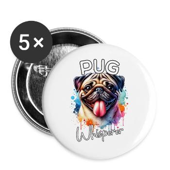 Mops Flüsterer - Buttons groß 56 mm (5er Pack) - Weiß - Vorne
