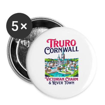 City Truro Cornwall Victorian Charm River Town - Buttons groß 56 mm (5er Pack) - Weiß - Vorne