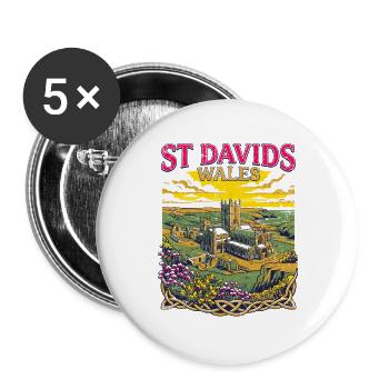 City St Davids Cathedral Wales Retro Travel - Buttons groß 56 mm (5er Pack) - Weiß - Vorne