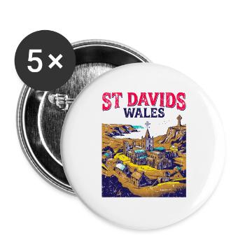 City St Davids Wales Historic Cathedral - Buttons groß 56 mm (5er Pack) - Weiß - Vorne
