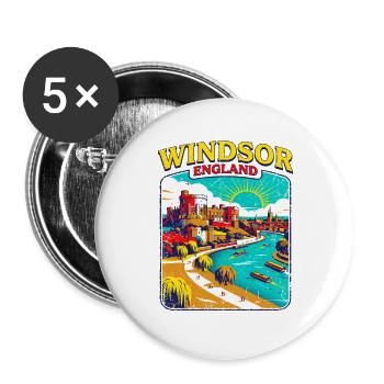 City Retro Windsor England Castle and River - Buttons groß 56 mm (5er Pack) - Weiß - Vorne