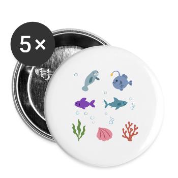 Seekuh Unterwasser Kinder Seeteufel Fisch Hai - Buttons groß 56 mm (5er Pack) - Weiß - Vorne