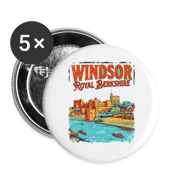 Retro Windsor Royal Berkshire Cityscape View - Buttons groß 56 mm (5er Pack) - Weiß - Vorne