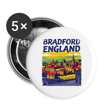 Retro Bradford England City Skyline Sept - Buttons groß 56 mm (5er Pack) - Weiß - Vorne