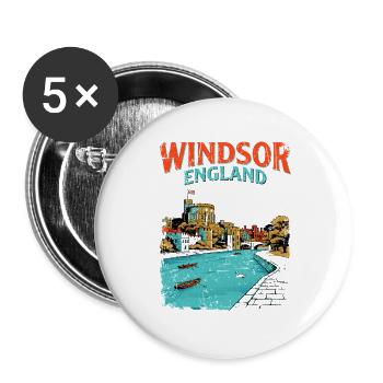 City Vintage Windsor England Castle Skyline and - Buttons groß 56 mm (5er Pack) - Weiß - Vorne