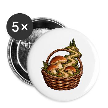 Waldpilzkorb - Buttons groß 56 mm (5er Pack) - Weiß - Vorne