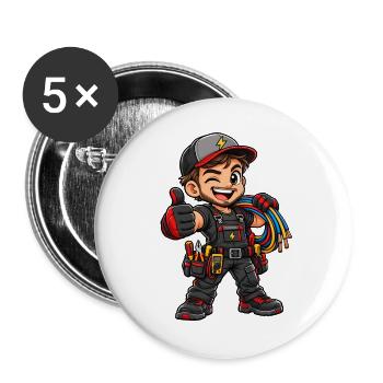Elektriker Kawaii Style – Süßes Handwerkermotiv - Buttons groß 56 mm (5er Pack) - Weiß - Vorne