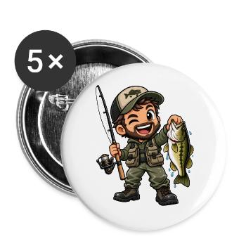 Angler Kawaii Style – Süßes Angelmotiv - Buttons groß 56 mm (5er Pack) - Weiß - Vorne