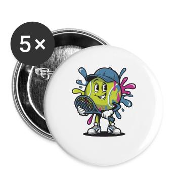  Fröhlicher Tennisspieler Mit Schläger Und Bunten - Buttons groß 56 mm (5er Pack) - Weiß - Vorne
