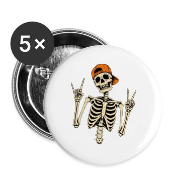 Skelettrocker mit oranger Kappe Halloween - Buttons groß 56 mm (5er Pack) - Weiß - Vorne