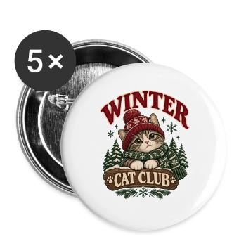Winter Cat Club Gemütliche Katze - Buttons groß 56 mm (5er Pack) - Weiß - Vorne