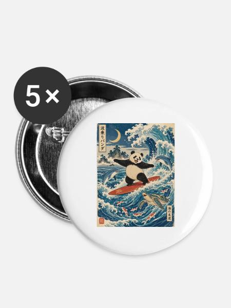 Panda, Surfen, Japanisch, Surfer, Pandabär - Buttons groß 56 mm (5er Pack) - Weiß