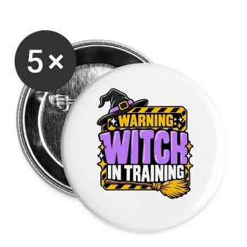 Witch in Training Warnung - Buttons groß 56 mm (5er Pack) - Weiß - Vorne