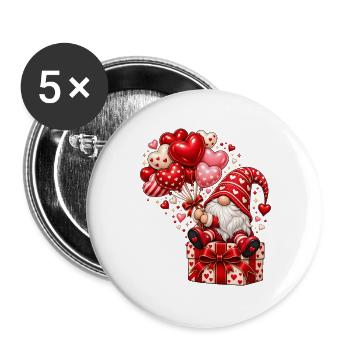 Wichtel Valentinstag Liebe Zwerg Geschenk Herzen - Buttons groß 56 mm (5er Pack) - Weiß - Vorne