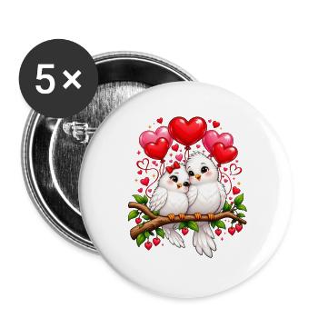 Süße Vögel Pärchen Liebe Valentinstag  - Buttons groß 56 mm (5er Pack) - Weiß - Vorne