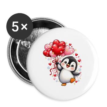 Pinguin Valentinstag Liebe Herzen Geschenk Süß - Buttons groß 56 mm (5er Pack) - Weiß - Vorne
