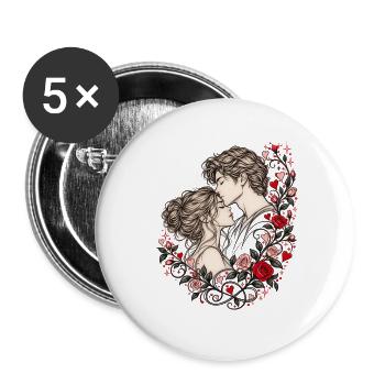 Liebespaar Rosen Valentinstag Romantik Pärchen - Buttons groß 56 mm (5er Pack) - Weiß - Vorne