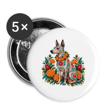 Dia De Los Muertos Hundeskelett Sugarskull - Buttons groß 56 mm (5er Pack) - Weiß - Vorne