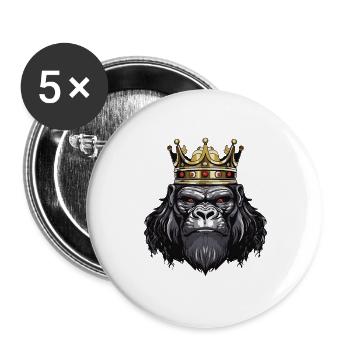 Gorilla Kopf mit Krone - Buttons groß 56 mm (5er Pack) - Weiß - Vorne