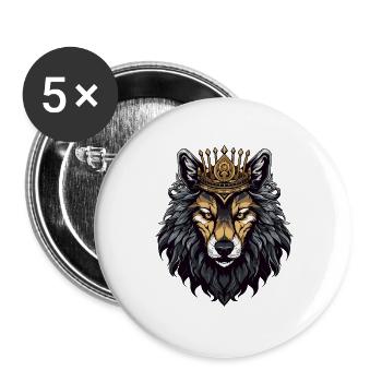 Wolf Kopf mit Krone - Buttons groß 56 mm (5er Pack) - Weiß - Vorne
