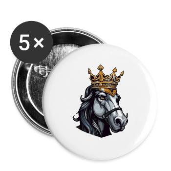 Pferd Kopf mit Krone - Buttons groß 56 mm (5er Pack) - Weiß - Vorne
