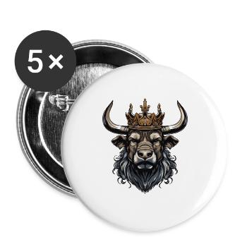 Stier Kopf mit Krone - Buttons groß 56 mm (5er Pack) - Weiß - Vorne