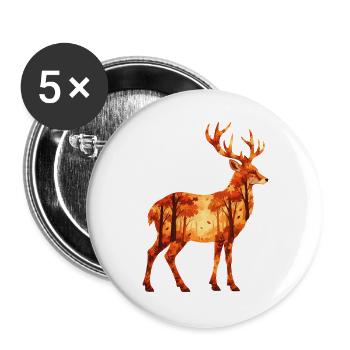 Herbst Hirsch - Wald & Natur Tiermotiv - Buttons groß 56 mm (5er Pack) - Weiß - Vorne