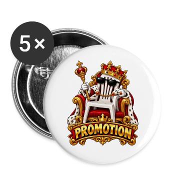 Königspromo: Königlicher Stuhl und Bling - Buttons groß 56 mm (5er Pack) - Weiß - Vorne