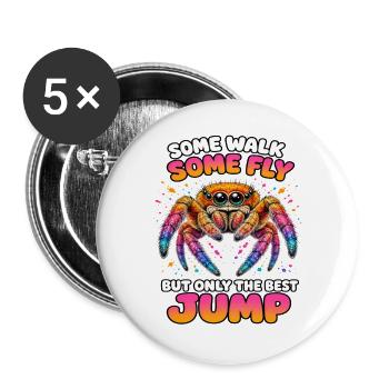 Springspinnen Zubehör Geschenk Springspinnen Fans - Buttons groß 56 mm (5er Pack) - Weiß - Vorne