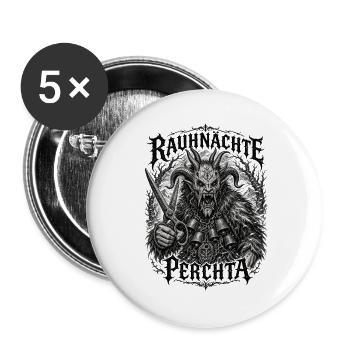 Rauhnächte Perchta Schnitzkunst Glocken Krampus  - Buttons groß 56 mm (5er Pack) - Weiß - Vorne