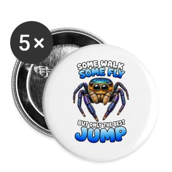 Blaue Springspinne | Kawaii Springspinnen T  - Buttons groß 56 mm (5er Pack) - Weiß - Vorne